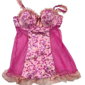 La Senza Vintage Y2k  Lingerie Mesh Pink Floral Corset Top